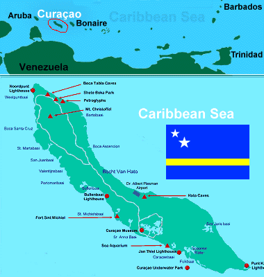 Curacao :: Map and Flag. Map of Curacao. Flag of Curacao.